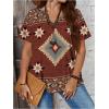 imageWomens Plus Size Boho Graphic Tees V Neck Short Sleeve Geometric Print T Shirt Vacation TopsRust Brown