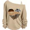 imageWomens Plus Size Heart Graphic Tees Asymmetrical Cold Shoulder Long Sleeve T Shirt Y2K TopsBeige