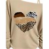 imageWomens Plus Size Heart Graphic Tees Asymmetrical Cold Shoulder Long Sleeve T Shirt Y2K TopsBeige