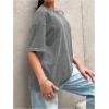 imageWomens Short Sleeve Crew Neck Distressed T Shirt Casual Drop Shoulder Baggy Tee Tops StreetwearGrey