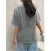 imageWomens Short Sleeve Crew Neck Distressed T Shirt Casual Drop Shoulder Baggy Tee Tops StreetwearGrey