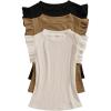 imageWomens 3 Packs Ruffle Cap Sleeve Tops Ribbed Knit Crew Neck Slim Fit T Shirt Summer TeesMulticolor