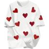imageWomens Heart Rhinestone Graphic Tees Short Sleeve Crew Neck Casual T Shirt TopsWhite