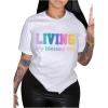 imageWomens Plus Size Graphic Tees Letter Print Short Sleeve T Shirts Casual Crew Neck TopsWhite
