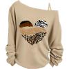 imageWomens Plus Size Heart Graphic Tees Asymmetrical Cold Shoulder Long Sleeve T Shirt Y2K TopsBeige