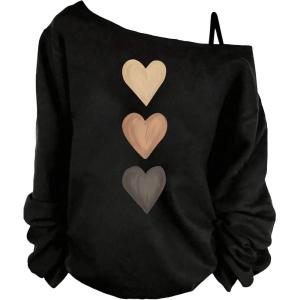 imageWomens Plus Size Heart Graphic Tees Asymmetrical Cold Shoulder Long Sleeve T Shirt Y2K TopsBlack