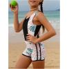 imageGirls 2 Piece Tropical Plant Print Swimsuits Zip Up One Piece Bathing Suits with Beach ShortsMulticolor