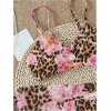 imageGirls 3 Piece Floral Leopard Bathing Suit O Ring Padded Bikini Set Swimsuits with Beach SkirtBrown