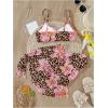 imageGirls 3 Piece Floral Leopard Bathing Suit O Ring Padded Bikini Set Swimsuits with Beach SkirtBrown