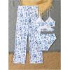 imageGirls 3 Piece Floral Swimsuit Cut Out Crisscross Bathing Suit with Cover Up PantsBlue