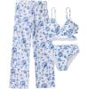 imageGirls 3 Piece Floral Swimsuit Cut Out Crisscross Bathing Suit with Cover Up PantsBlue