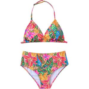 imageGirls 2 Piece Swimsuits Tropical High Waisted Halter Triangle Boho Bikini Bathing Suit SwimwearHot Pink