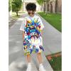 imageBoys 2 Piece Outfits Floral Print Short Sleeve Crewneck T Shirt and Shorts Set Summer OutfitsWhite Graphic