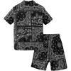 imageBoys 2 Piece Outfits Paisley Geo Graphic Print Short Sleeve Button Down Shirt and Shorts SetBlack