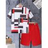 imageBoys 2 Piece Outfits Paisley Geo Graphic Print Short Sleeve Button Down Shirt and Shorts SetRed