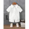 imageBoys 2 Piece Outfits Short Sleeve Collar Button Down Shirts and Shorts Set Vacation OutfitsWhite