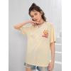 imageCOZYEASE Girls Letter Graphic Tees Short Sleeve Crewneck Oversized T Shirts Summer Clothes for GirlsApricot