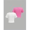 imageGirls 2 Pack Bowknot Ribbed T Shirt Short Sleeve Crew Neck Slim Fit Tee Tops