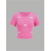 imageGirls 2 Pack Bowknot Ribbed T Shirt Short Sleeve Crew Neck Slim Fit Tee Tops