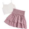 imageGirls 2 Piece Outfits Lace Ruched Camisole Tops and Shirred High Waisted Layered Floral Skirts SetPink Floral
