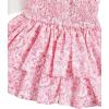imageGirls 2 Piece Outfits Lace Ruched Camisole Tops and Shirred High Waisted Layered Floral Skirts SetPink White