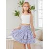 imageGirls 2 Piece Outfits Lace Ruched Camisole Tops and Shirred High Waisted Layered Floral Skirts SetPurple and White