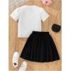 imageGirls 2 Piece Preppy Summer Outfits 3D Bowknot T Shirt and Mini Pleated Skirts Clothing SetBlack
