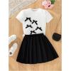 imageGirls 2 Piece Preppy Summer Outfits 3D Bowknot T Shirt and Mini Pleated Skirts Clothing SetBlack