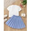 imageGirls 2 Piece Preppy Summer Outfits 3D Bowknot T Shirt and Mini Pleated Skirts Clothing SetBlue