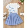 imageGirls 2 Piece Preppy Summer Outfits 3D Bowknot T Shirt and Mini Pleated Skirts Clothing SetBlue