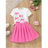 imageGirls 2 Piece Preppy Summer Outfits 3D Bowknot T Shirt and Mini Pleated Skirts Clothing SetPink