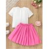 imageGirls 2 Piece Preppy Summer Outfits 3D Bowknot T Shirt and Mini Pleated Skirts Clothing SetPink