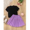 imageGirls 2 Piece Preppy Summer Outfits 3D Bowknot T Shirt and Mini Pleated Skirts Clothing SetPurple