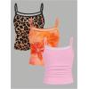 imageGirls 3 Packs Cheetah Leopard Floral Tank Top Spaghetti Strap Fitted Summer Cute Camisole TopsMulticolor