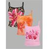 imageGirls 3 Packs Cheetah Leopard Floral Tank Top Spaghetti Strap Fitted Summer Cute Camisole TopsMulticolor