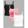 imageGirls 3 Packs Cheetah Leopard Floral Tank Top Spaghetti Strap Fitted Summer Cute Camisole TopsPink White Black