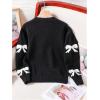 imageGirls Bow Graphic Sweaters Crewneck Long Sleeve Knit Pullover Tops Drop Shoulder KnitwearBlack With White