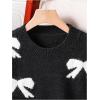 imageGirls Bow Graphic Sweaters Crewneck Long Sleeve Knit Pullover Tops Drop Shoulder KnitwearBlack With White