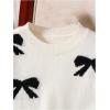 imageGirls Bow Graphic Sweaters Crewneck Long Sleeve Knit Pullover Tops Drop Shoulder KnitwearBlack and White