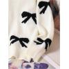 imageGirls Bow Graphic Sweaters Crewneck Long Sleeve Knit Pullover Tops Drop Shoulder KnitwearBlack and White