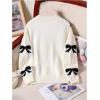 imageGirls Bow Graphic Sweaters Crewneck Long Sleeve Knit Pullover Tops Drop Shoulder KnitwearBlack and White