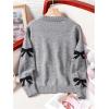 imageGirls Bow Graphic Sweaters Crewneck Long Sleeve Knit Pullover Tops Drop Shoulder KnitwearGrey Black Bow