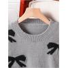 imageGirls Bow Graphic Sweaters Crewneck Long Sleeve Knit Pullover Tops Drop Shoulder KnitwearGrey and Black