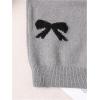 imageGirls Bow Graphic Sweaters Crewneck Long Sleeve Knit Pullover Tops Drop Shoulder KnitwearGrey and Black