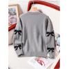 imageGirls Bow Graphic Sweaters Crewneck Long Sleeve Knit Pullover Tops Drop Shoulder KnitwearGrey and Black