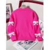 imageGirls Bow Graphic Sweaters Crewneck Long Sleeve Knit Pullover Tops Drop Shoulder KnitwearHot Pink