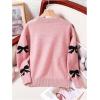 imageGirls Bow Graphic Sweaters Crewneck Long Sleeve Knit Pullover Tops Drop Shoulder KnitwearPink