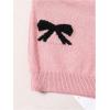 imageGirls Bow Graphic Sweaters Crewneck Long Sleeve Knit Pullover Tops Drop Shoulder KnitwearPink