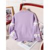 imageGirls Bow Graphic Sweaters Crewneck Long Sleeve Knit Pullover Tops Drop Shoulder KnitwearPurple