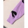 imageGirls Bow Graphic Sweaters Crewneck Long Sleeve Knit Pullover Tops Drop Shoulder KnitwearPurple and Black